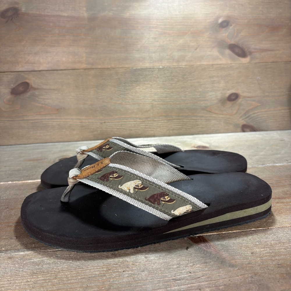 LL Bean Womens size 8 shoes Black Dog Print Canvas flip flop sandals